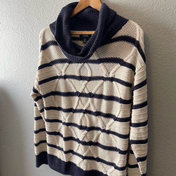 Chaps Chunky Blue and Cream Cowl Neck Sweater - Picture 7 of 8